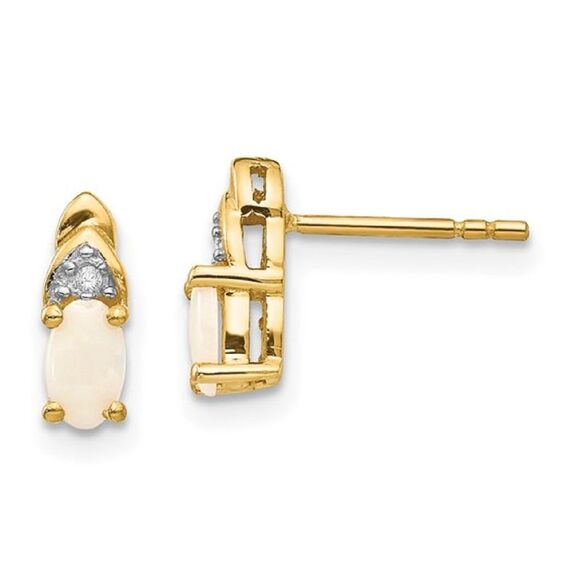 Kazi Luxury 14k Yellow Gold Opal & Diamond Earrings Timeless Beauty & Luxury